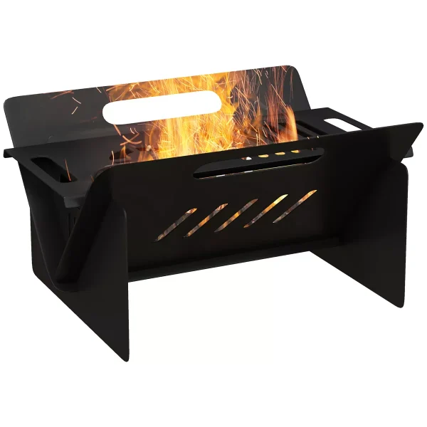 3-In-1 Portable Fire Pit, Stove, Coffee Table with Carrying Bag, Quick Assembly Wood Burning Firepit, Black