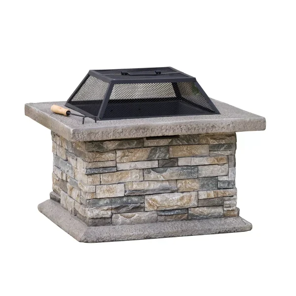 29" Concrete Wood Burning Fire Pit: Iron Shield, Poker