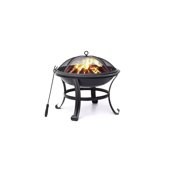 22" Stainless Steel Round Wood Fire Pit Outdoor Burning Fire Bowl with Spark Screen Black