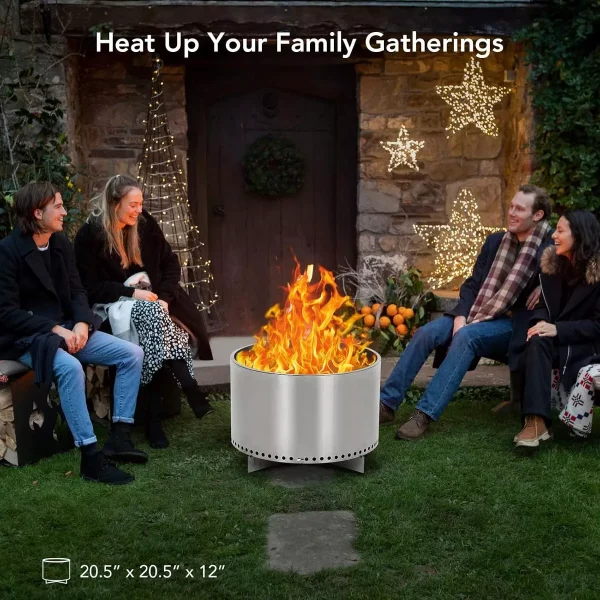 20.5In Portable Outdoor Bonfire Smokeless Firepit Stove with Stand and Removable Ash Pan, Stainless Steel Wood Burning Fireplace, Ideal for 4-6 People
