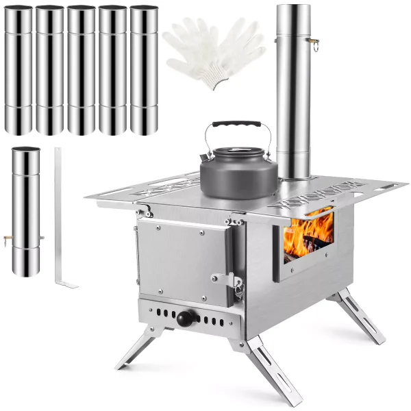 Portable Tent Stove, Wood Burning Stove with View Glass